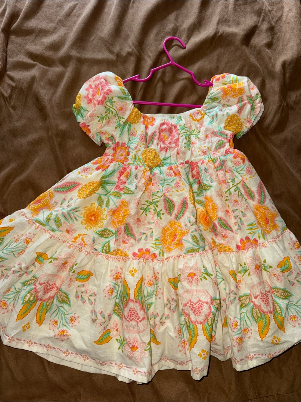 Rachel Zoe White Floral Puff-Sleeve Dress with Yellow & Pink Accents - Picture 3 of 3